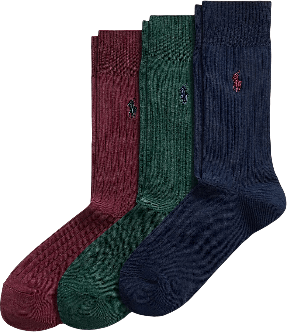 Ribbed Cotton-Blend Trouser Sock 3-Pack, från Polo Ralph Lauren, i färgen Red/Navy/Green.