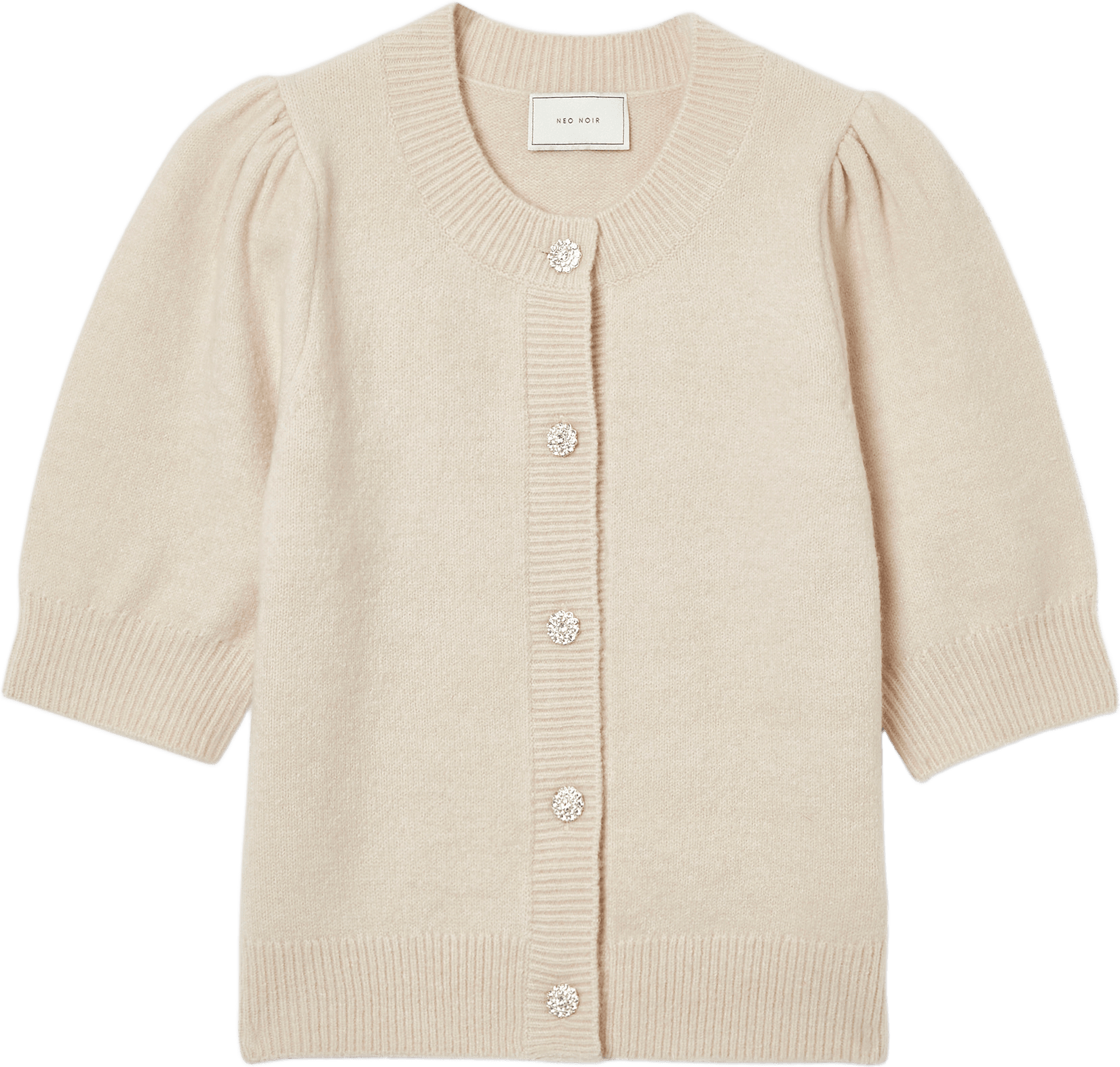 Trudy Rhinestone Knit Cardigan, från Neo Noir, i färgen Ivory.