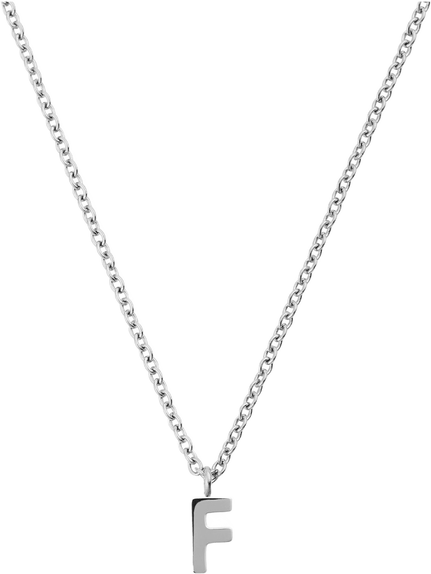 Petite Plain Letter F Steel Necklace, från Mockberg, i färgen Steel.