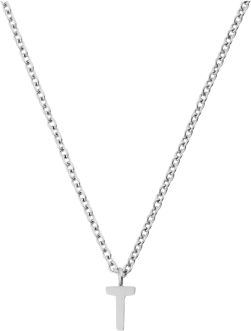 Petite Plain Letter T Steel Necklace, från Mockberg, i färgen Steel.