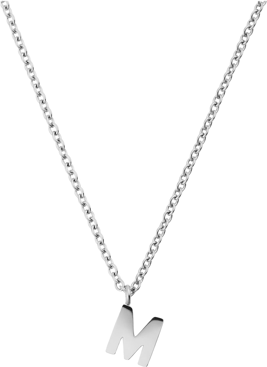 Petite Plain Letter M Steel Necklace, från Mockberg, i färgen Steel.