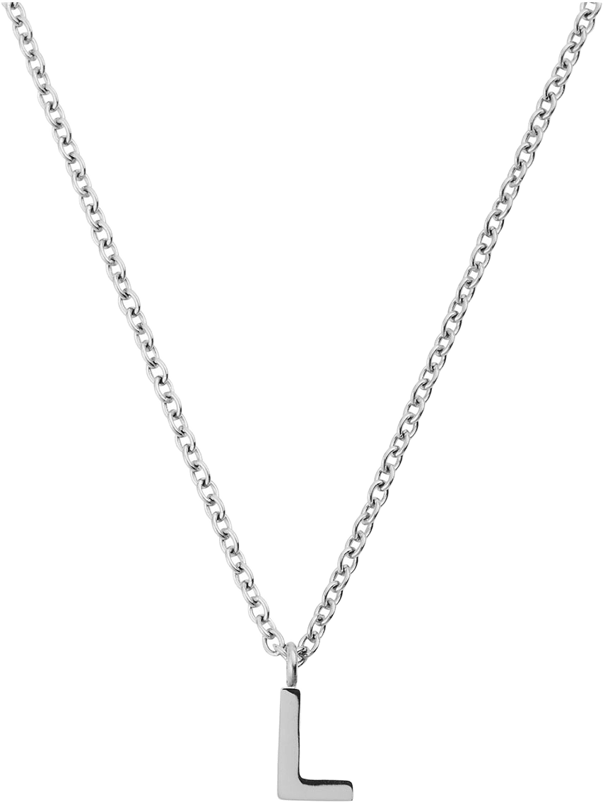 Petite Plain Letter L Steel Necklace, från Mockberg, i färgen Steel.