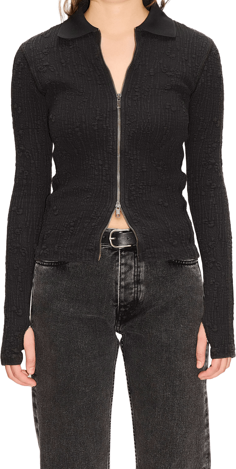 Lyra zip cardigan Faded Black Interlock, från Hope, i färgen Faded Black Interlock.