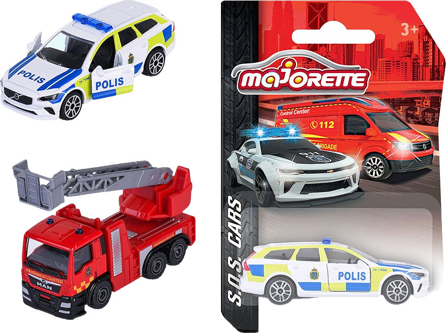 Svenska utryckningsfordon, från MAJORETTE, i färgen Multicolore.