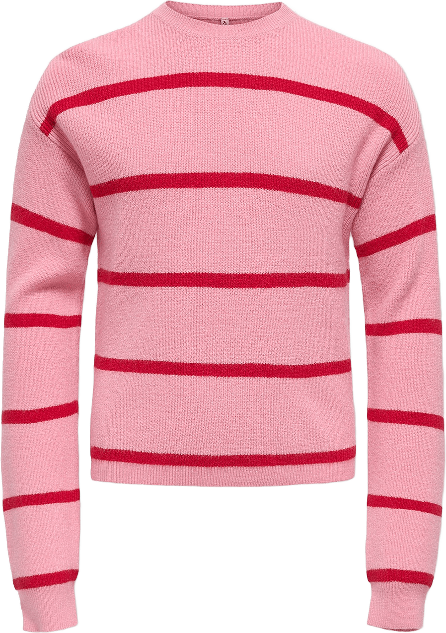 Tröja FRANCA, från Only, i färgen Sea Pink Small Stripe Salsa.