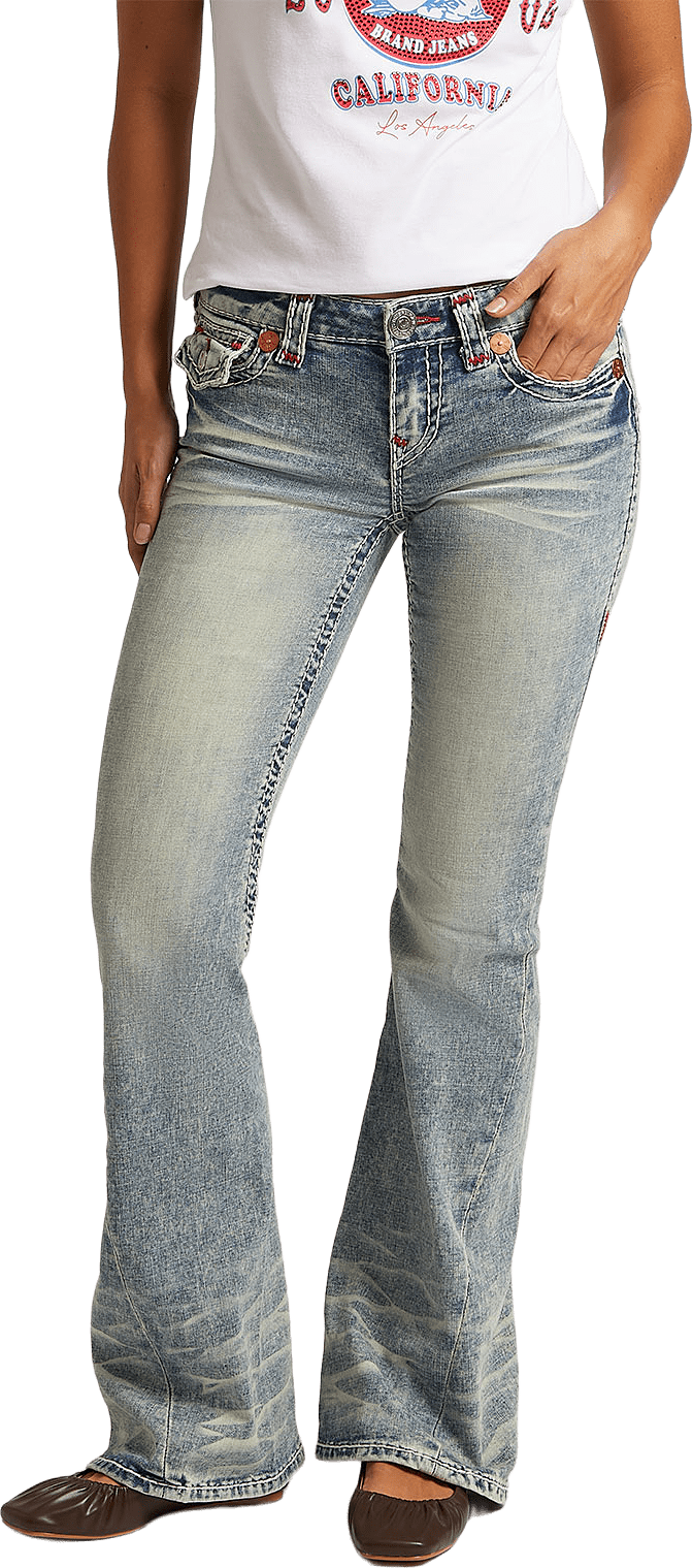 Joey Lr Flare Flap Sup T Jeans, från True Religion, i färgen Petal Bloom.