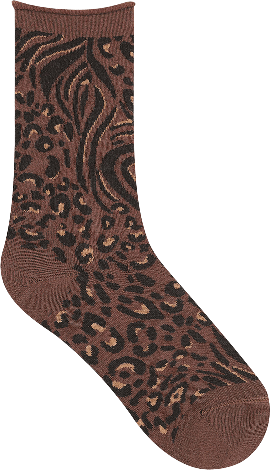 Mönstrad Socka I Merinoull, Roll-Top, från BleuForêt, i färgen Chocolat.