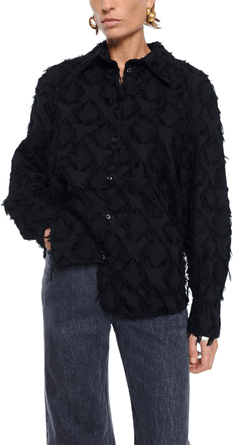 Willa Shirt Fringed Black Twill
