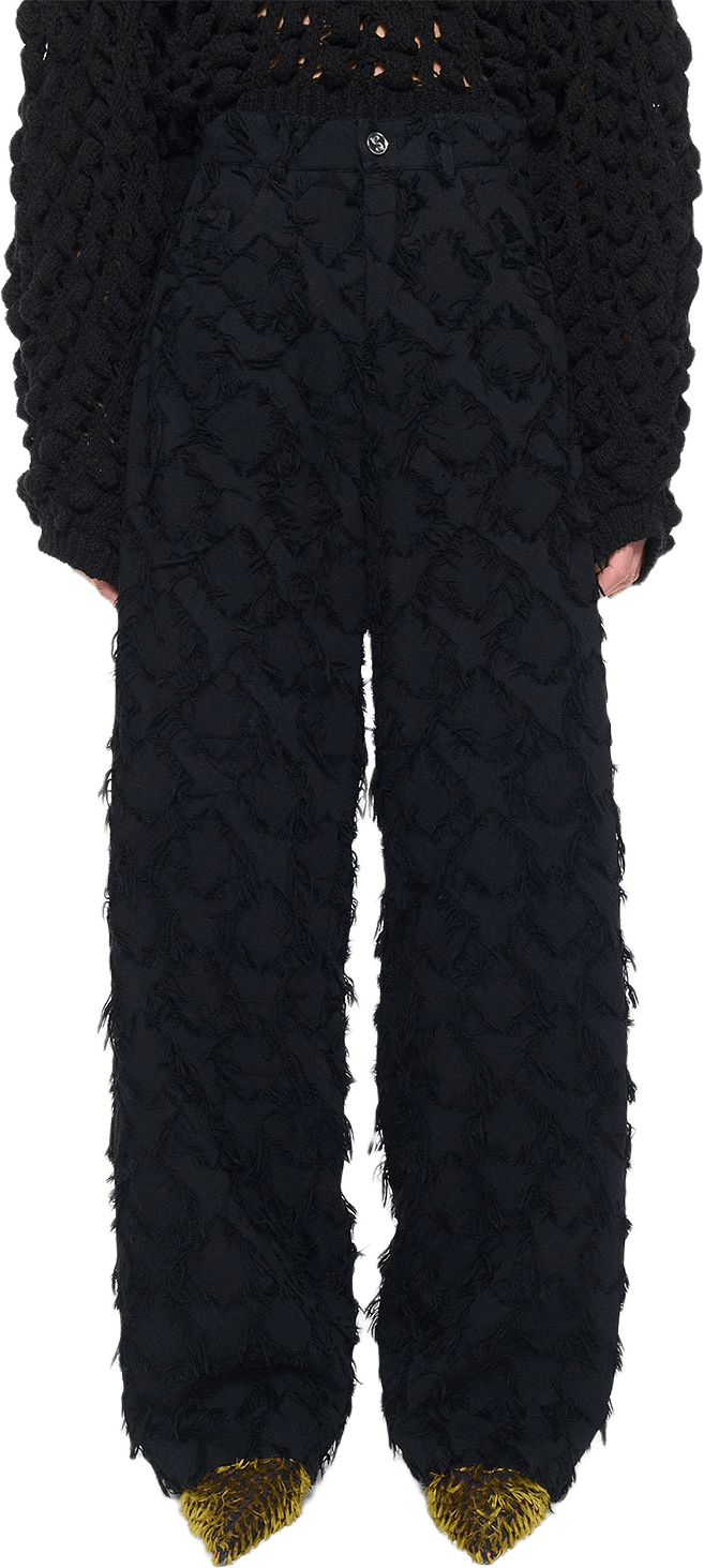 Loose Cut Jeans Fringed Black Twill