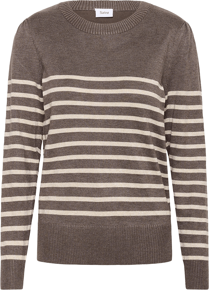 Mila SZ Shimmer Stripe Pullover, från Saint Tropez, i färgen Mink Gray Morn Shimmer Stripe.