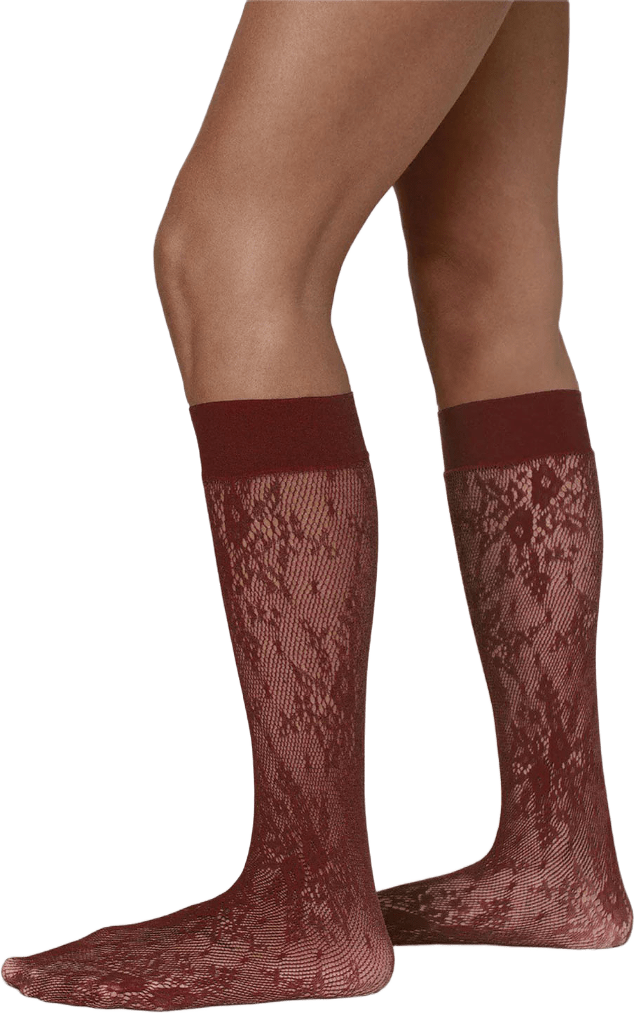 Rosa Lace Knee-High, från Swedish Stockings, i färgen Deep Red.