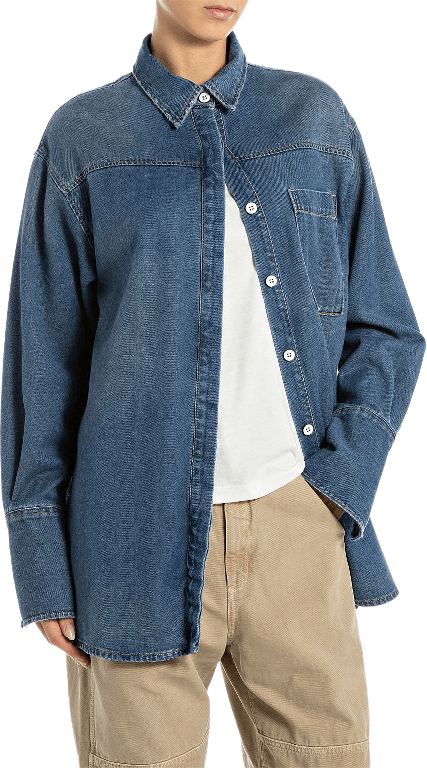 Oversized Denim Shirt, från Replay, i färgen Medium Blue.