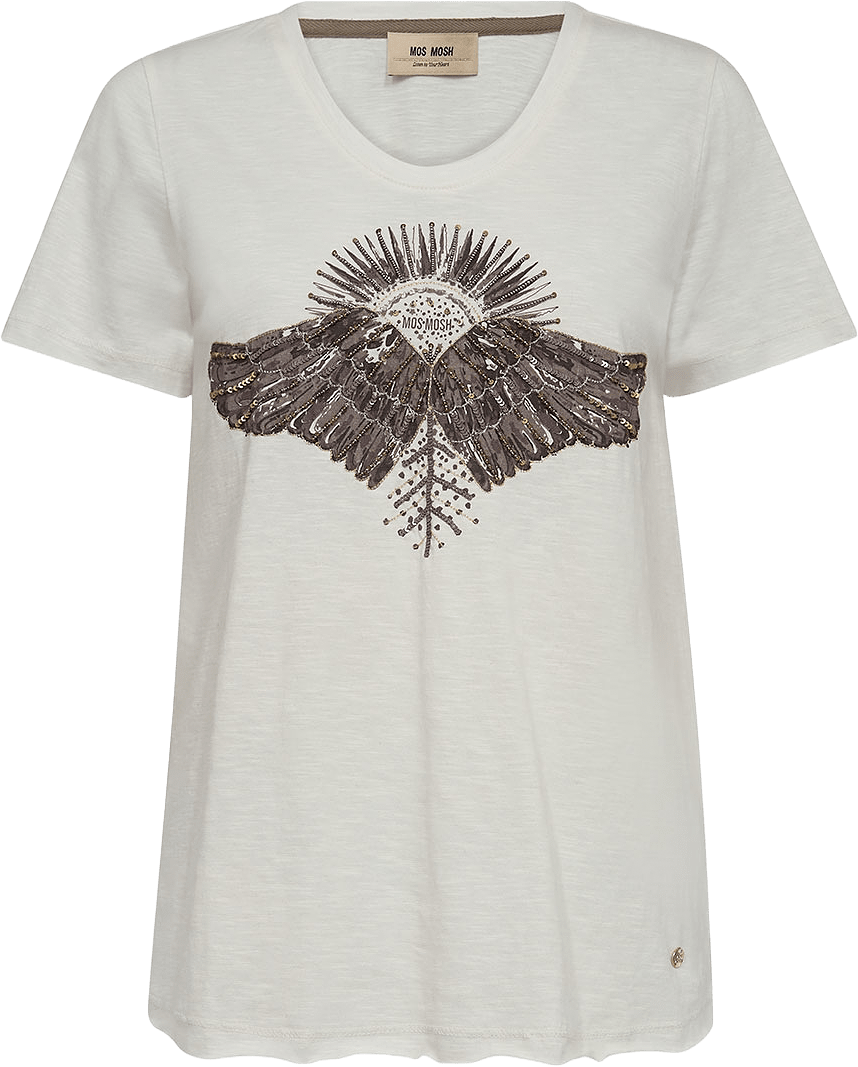 Nadine O-SS Deco Tee, från Mos Mosh, i färgen Ecru.
