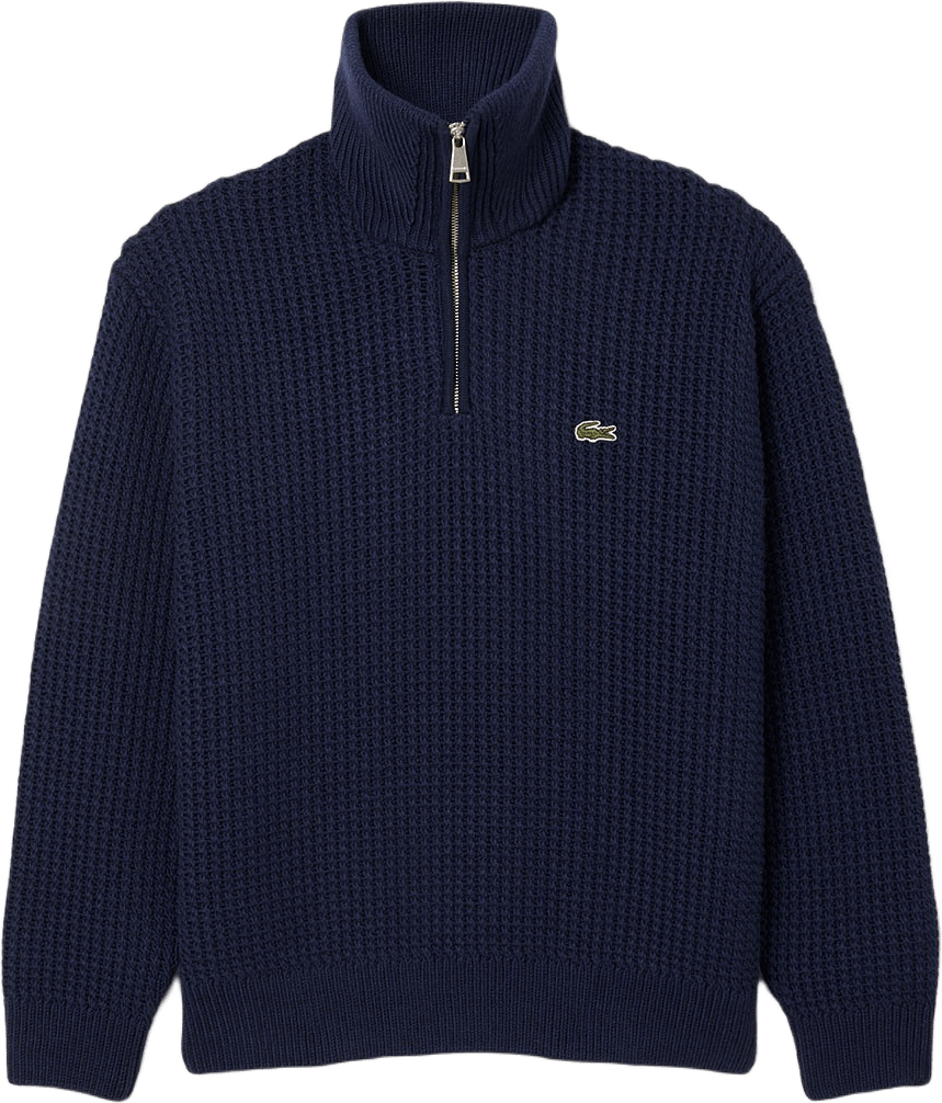 High Neck Half Zipper Heavy Wool Sweater, från Lacoste, i färgen Navy Blue.