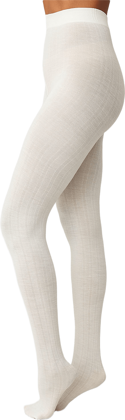 Ylva Wool Fishbone Tights, från Swedish Stockings, i färgen Ivory.
