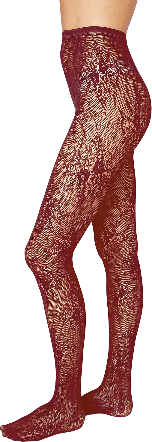 Rosa Lace Tights, från Swedish Stockings, i färgen Deep Red.