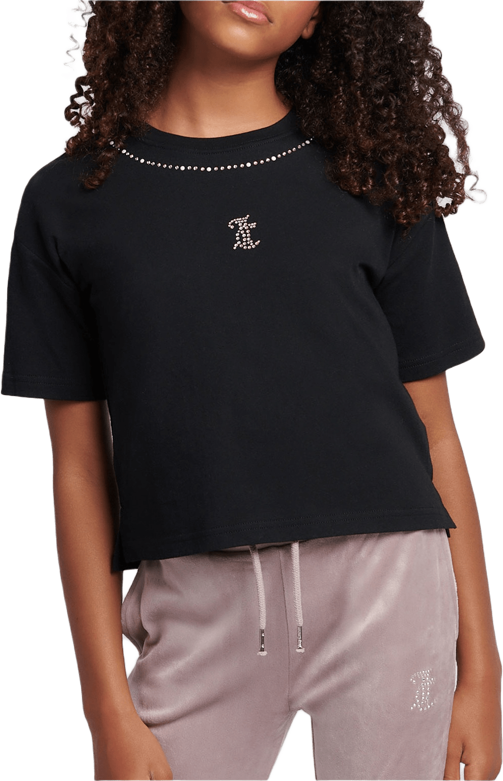 Diamante Trim Neck Boxy Tee