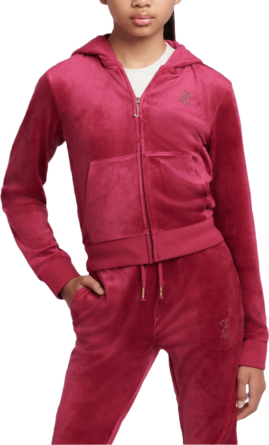 Sweater Diamante Velour Zip Thru Hoodie, från Juicy Couture, i färgen Red Plum.