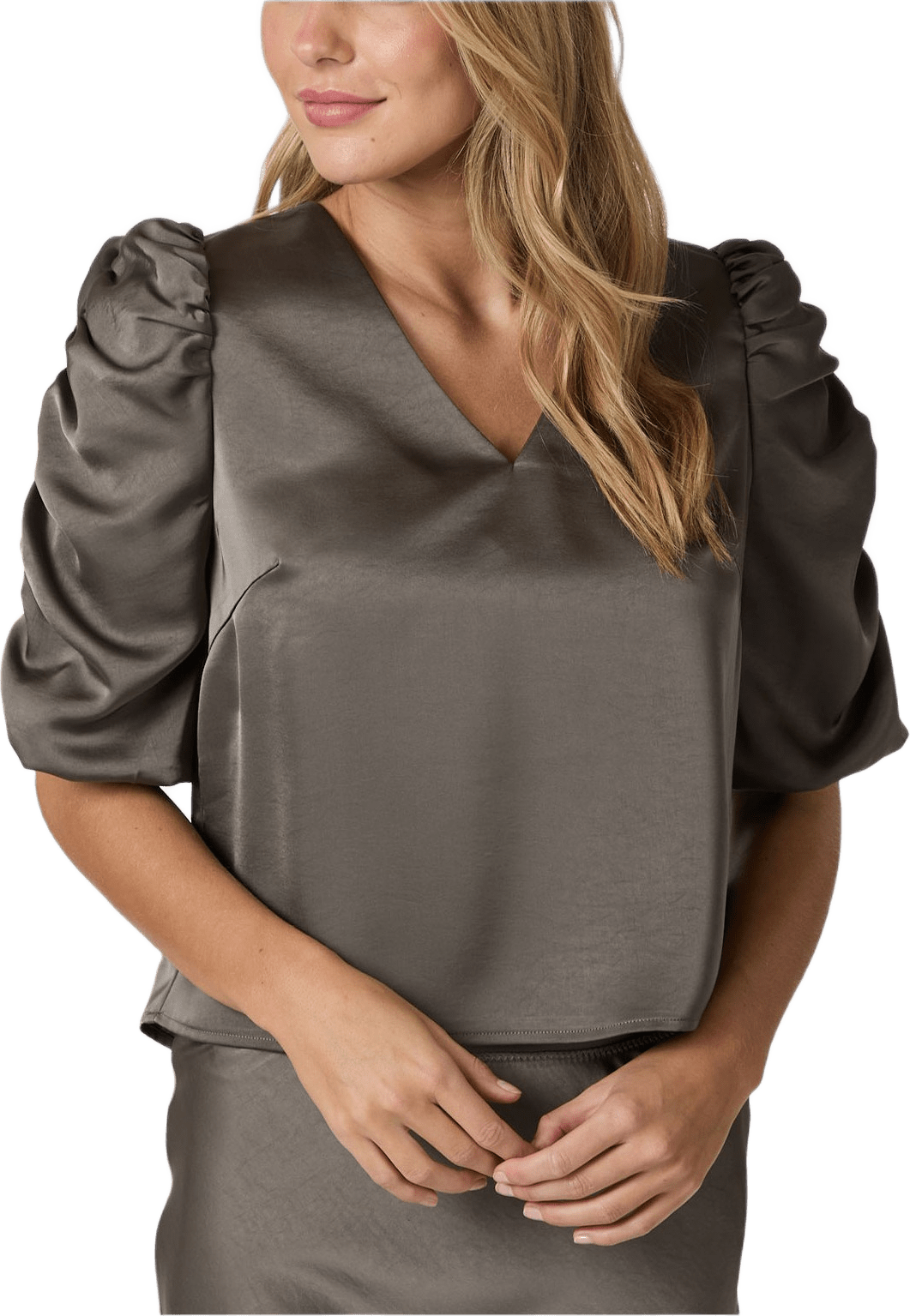 Elba Heavy Sateen Blouse, från Neo Noir, i färgen Warm Grey.