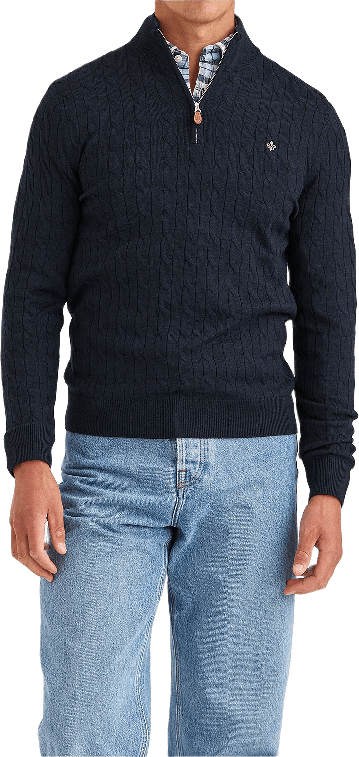 Merino Cable John Zip, från Morris, i färgen Navy.