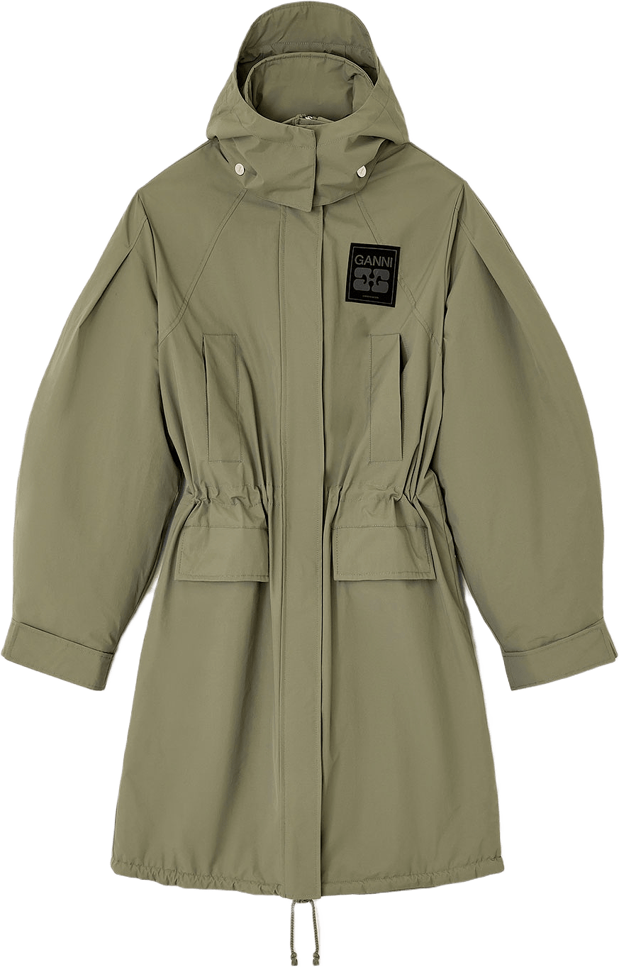 Ripstop Tri-Layer Parka Coat, från GANNI, i färgen Kalamata.