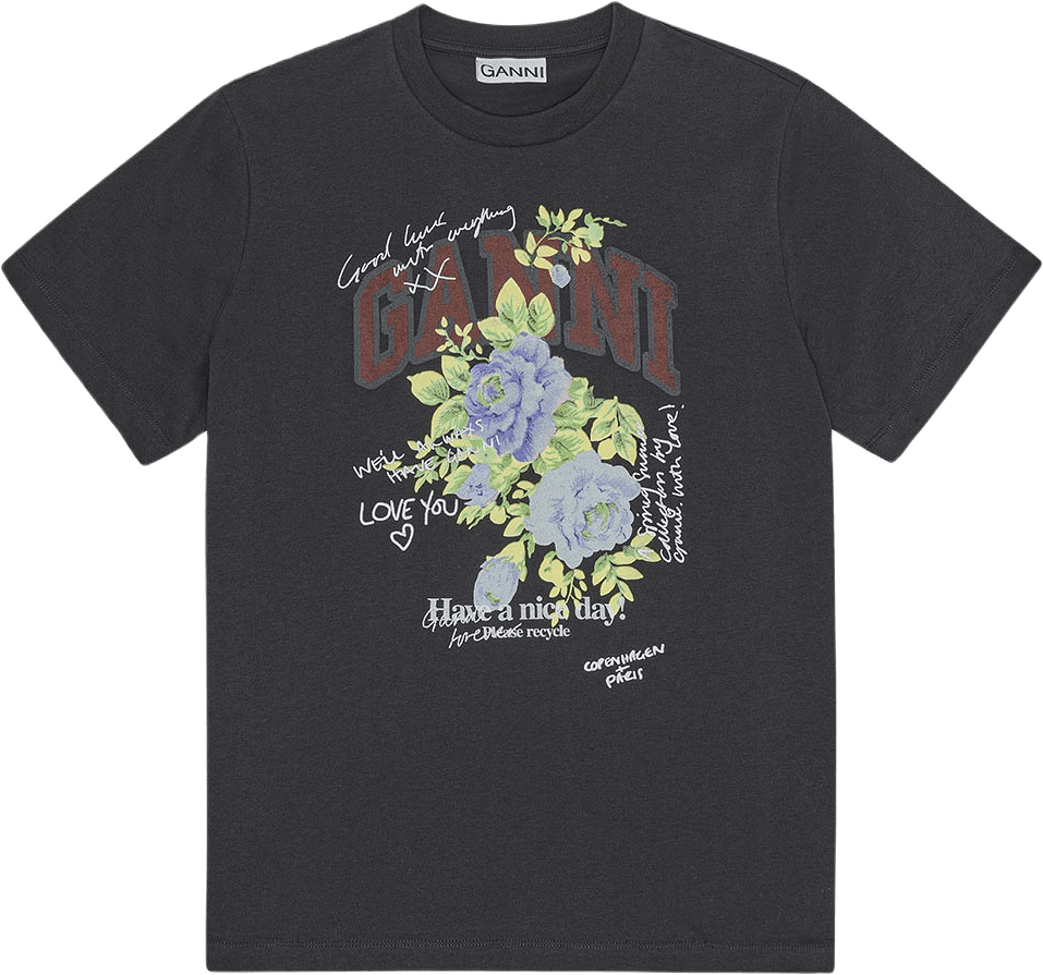 Basic Cotton Jersey Rose T-shirt, från GANNI, i färgen Phantom.
