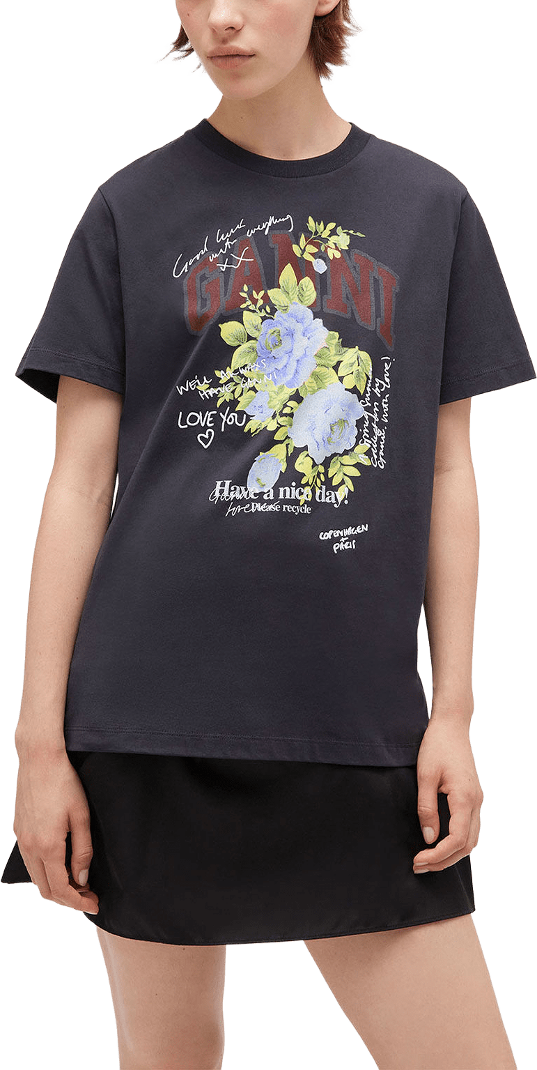 Basic Cotton Jersey Rose T-shirt, från GANNI, i färgen Phantom.