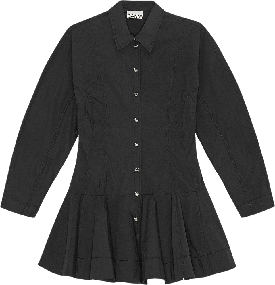 Stretch Cotton Buttoned Mini Dress, från GANNI, i färgen Black.