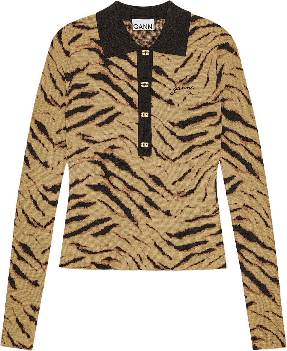 Fine Merino Jacquard Polo, från GANNI, i färgen Multicolour.