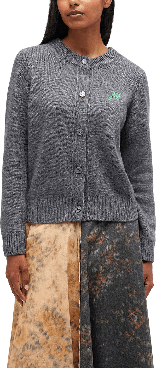 Core Future Wool Mix Cardigan, från GANNI, i färgen Charcoal Grey.