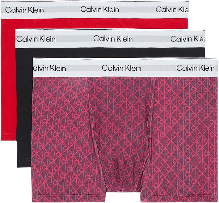3 Pack Relaxed Trunks - Icon Cotton Stretch, från Calvin Klein, i färgen Black/Seamless Emblem_dark Berry/Ad.