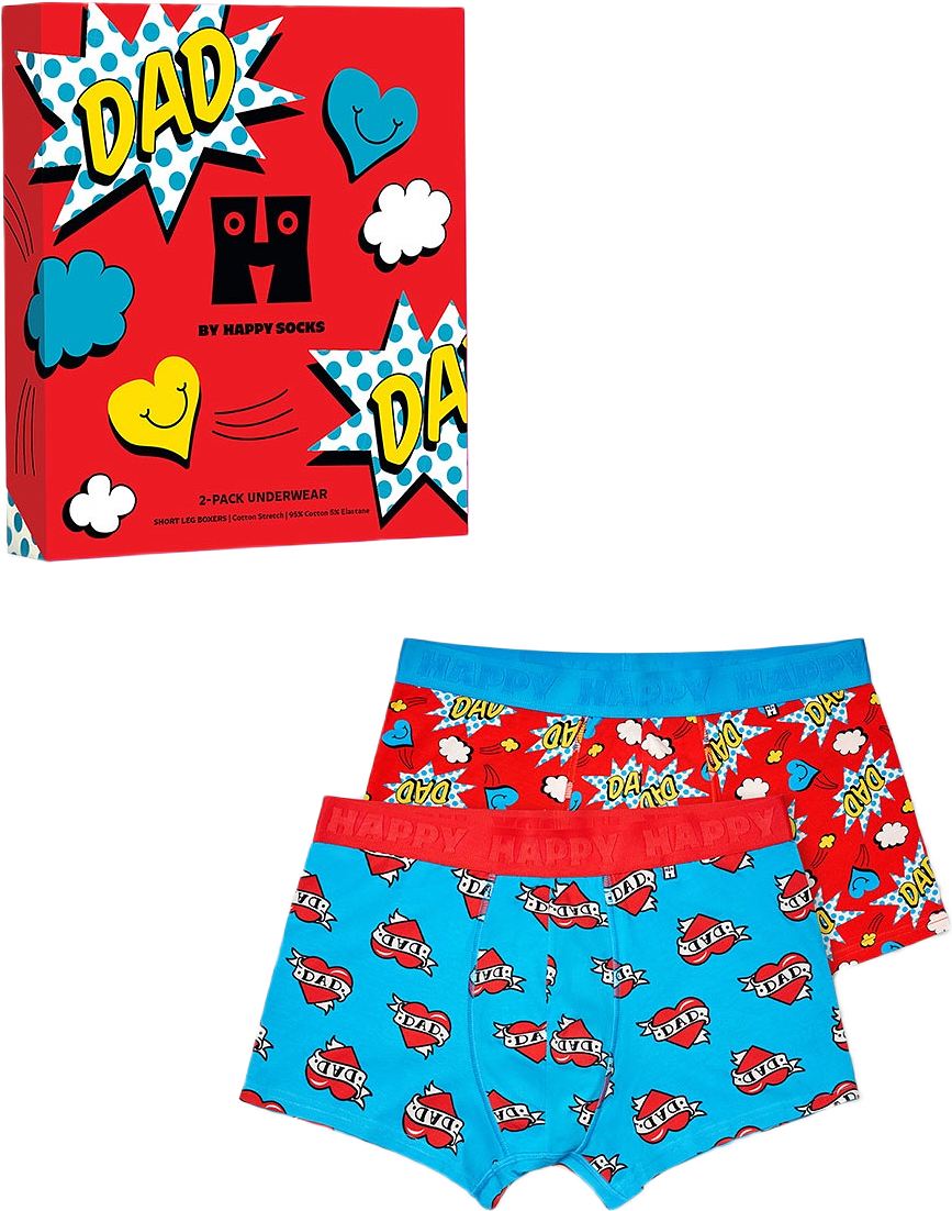 2-Pack Super Dad Short Boxers Gift Set, från Happy Socks, i färgen Blue.