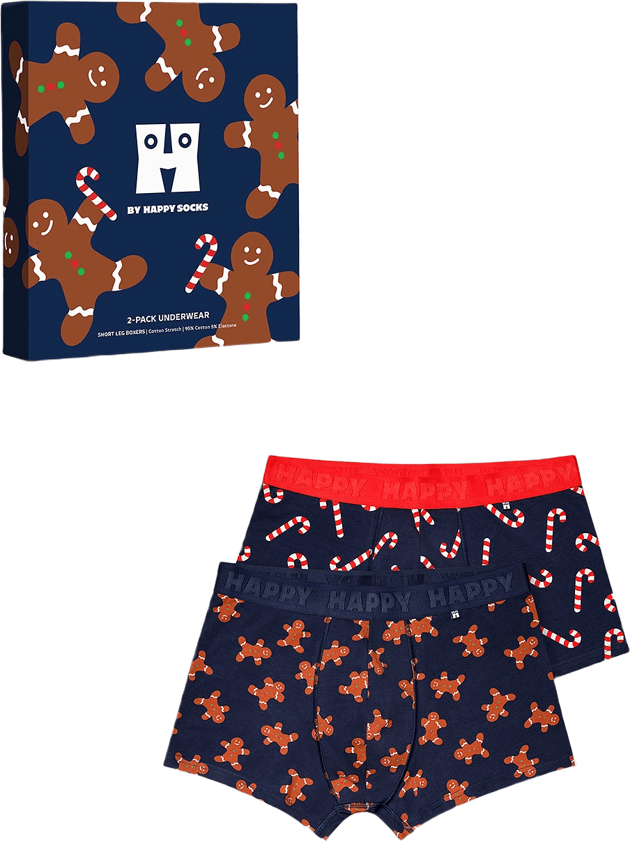 2-Pack Gingerbread Short Boxers Gift Set, från Happy Socks, i färgen Navy.