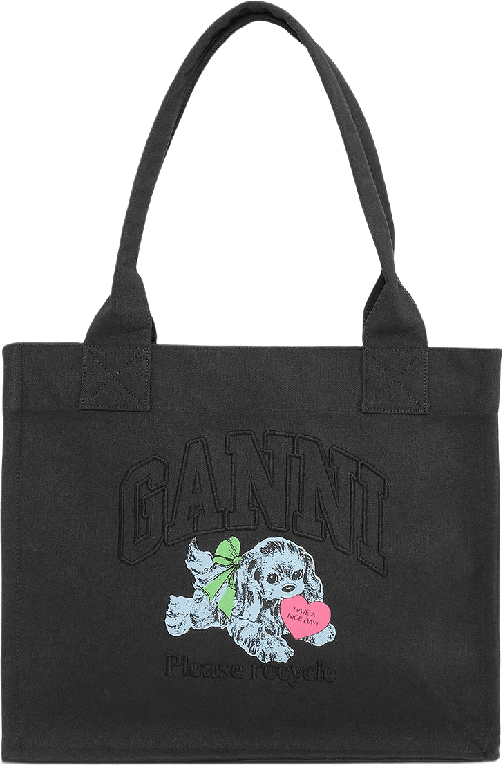 Large Easy Shopper Pocket Dog Print, från GANNI, i färgen Phantom.