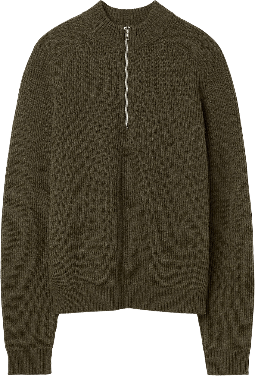 Ribbed Wool Half Zip Sweater