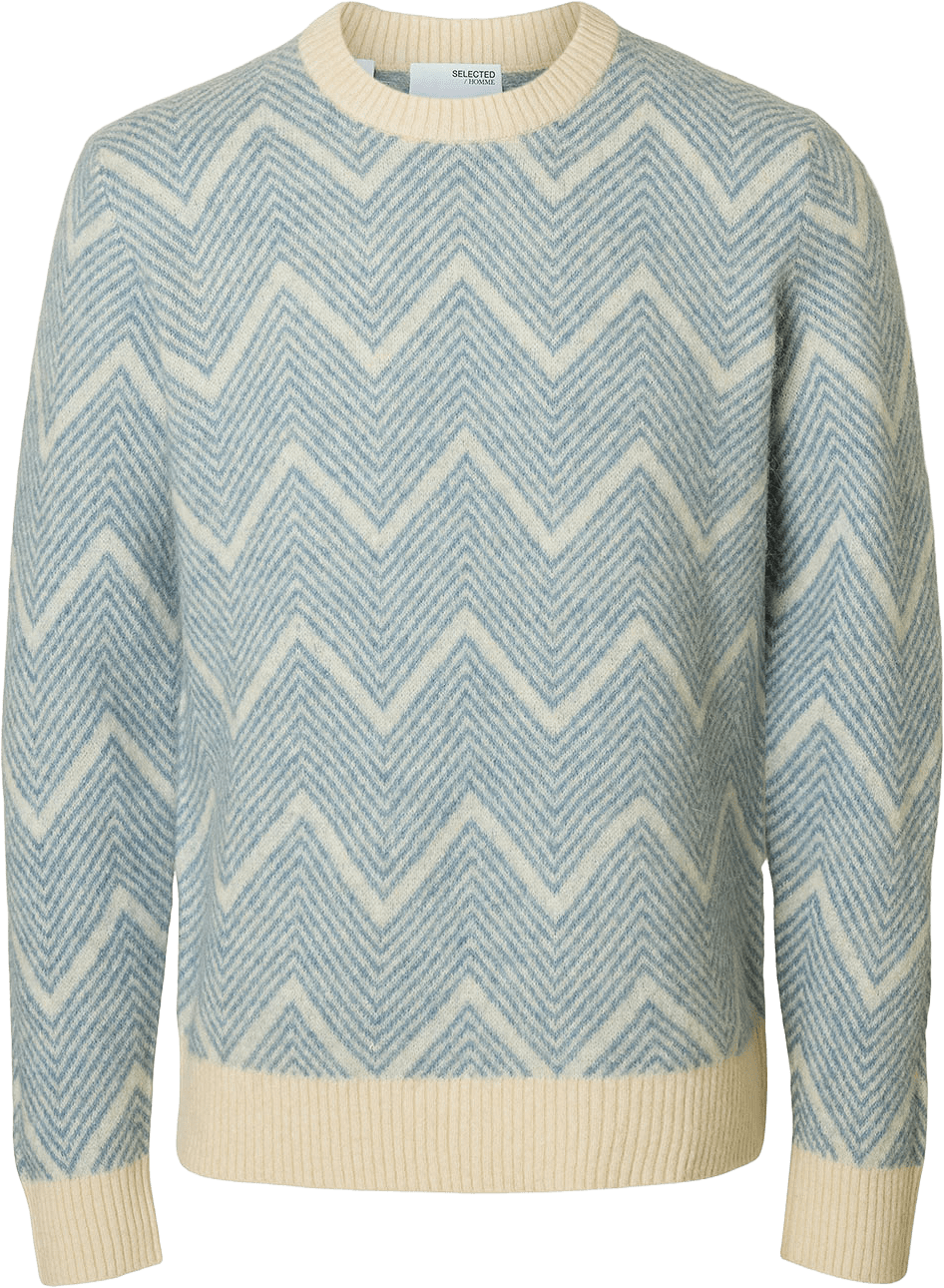 SLHRAI Stickad tröja, från Selected Homme, i färgen Blue Mirage Angora.