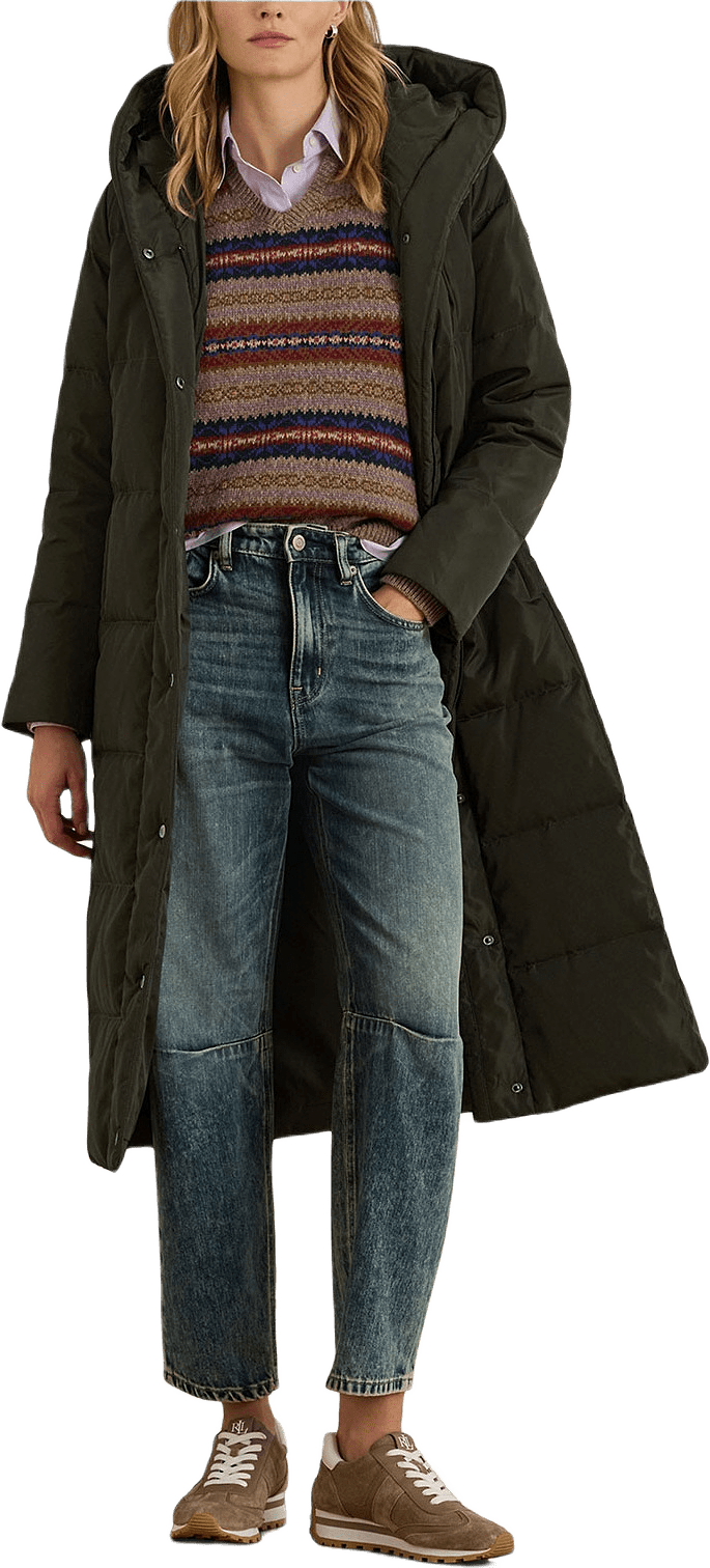 Hooded Channel-Quilted Down Puffer Coat, från Lauren Ralph Lauren, i färgen Litchfield Loden.