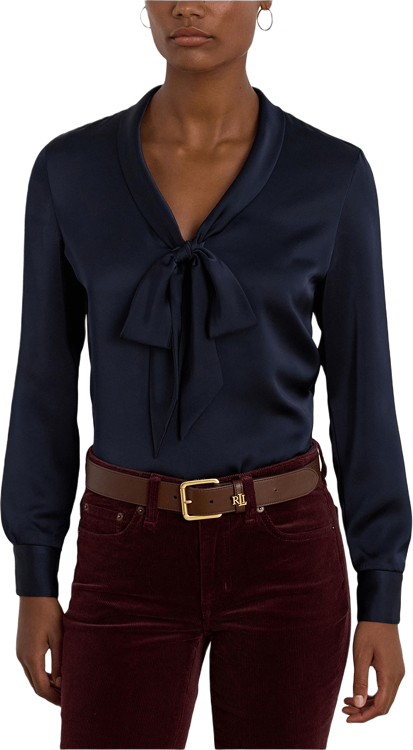 Satin Charmeuse Tie-Neck Blouse