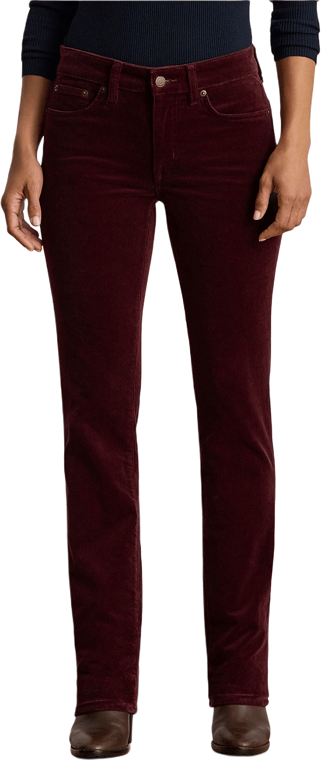 Stretch Corduroy Mid-Rise Straight Pant, från Lauren Ralph Lauren, i färgen Dark Garnet.