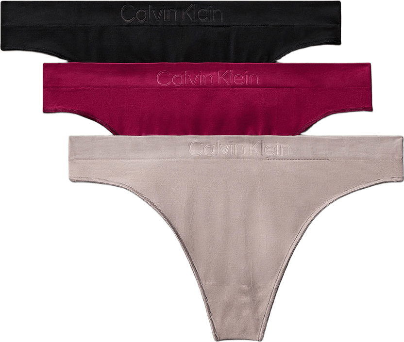3 Pack Thongs - Bonded Flex Seamless, från Calvin Klein, i färgen Black/Mink/Beet Red.