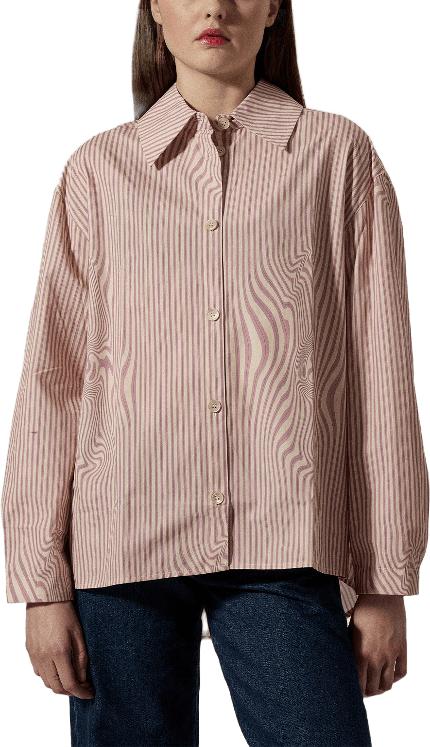 Stella Shirt, från Brixtol Textiles, i färgen Pink/Coffee Glitch Stripe.