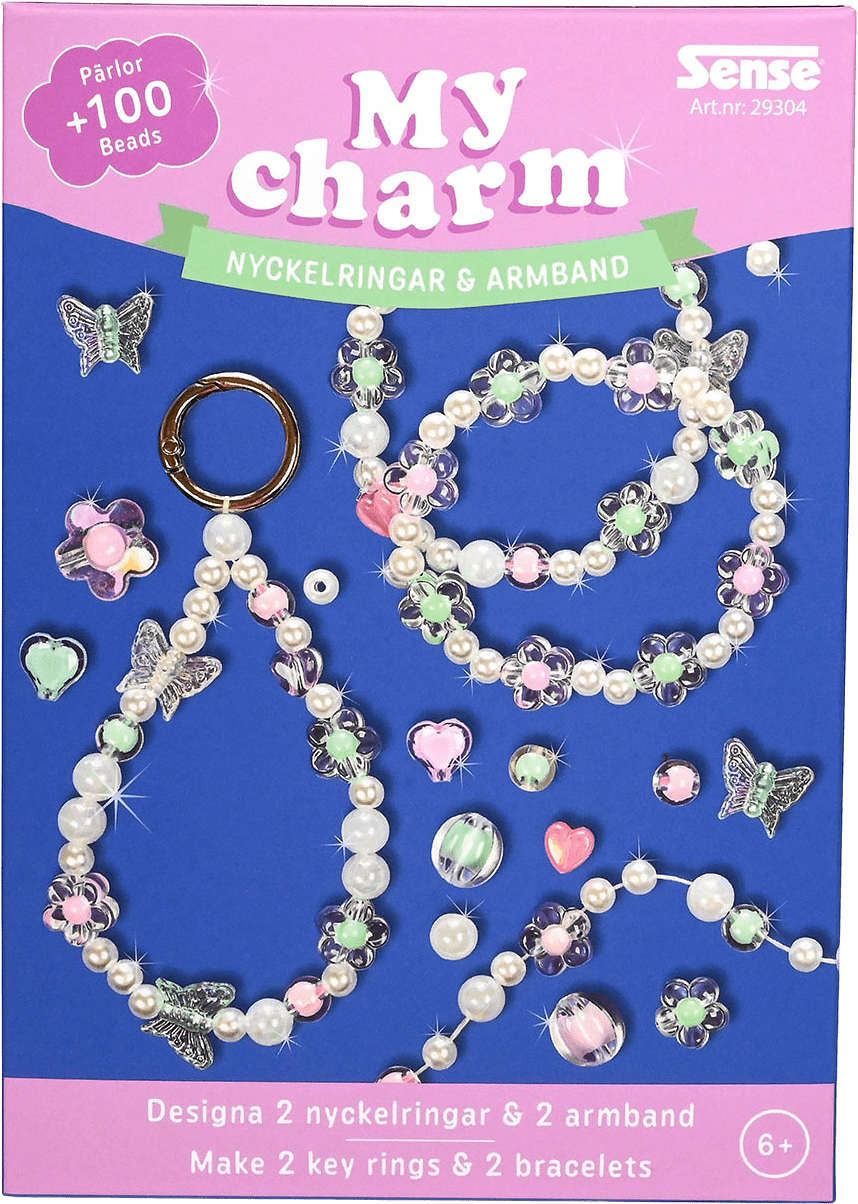 Pärlset Nyckelring & armband Grön/Rosa, från SENSE.