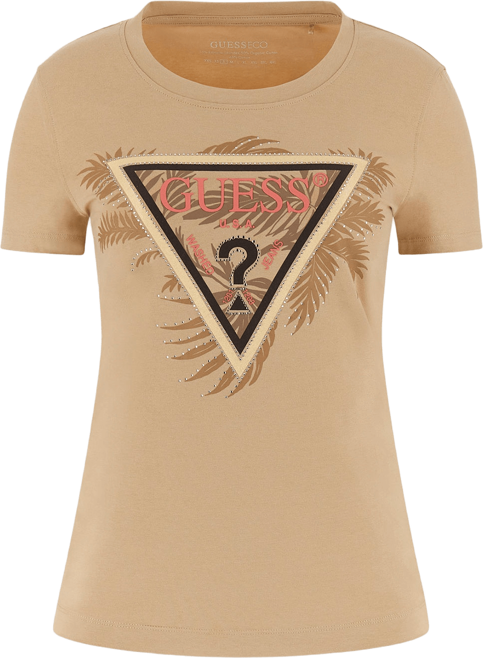 Cn Ss Triangle Palm Print, från Guess, i färgen Foamy Taupe.