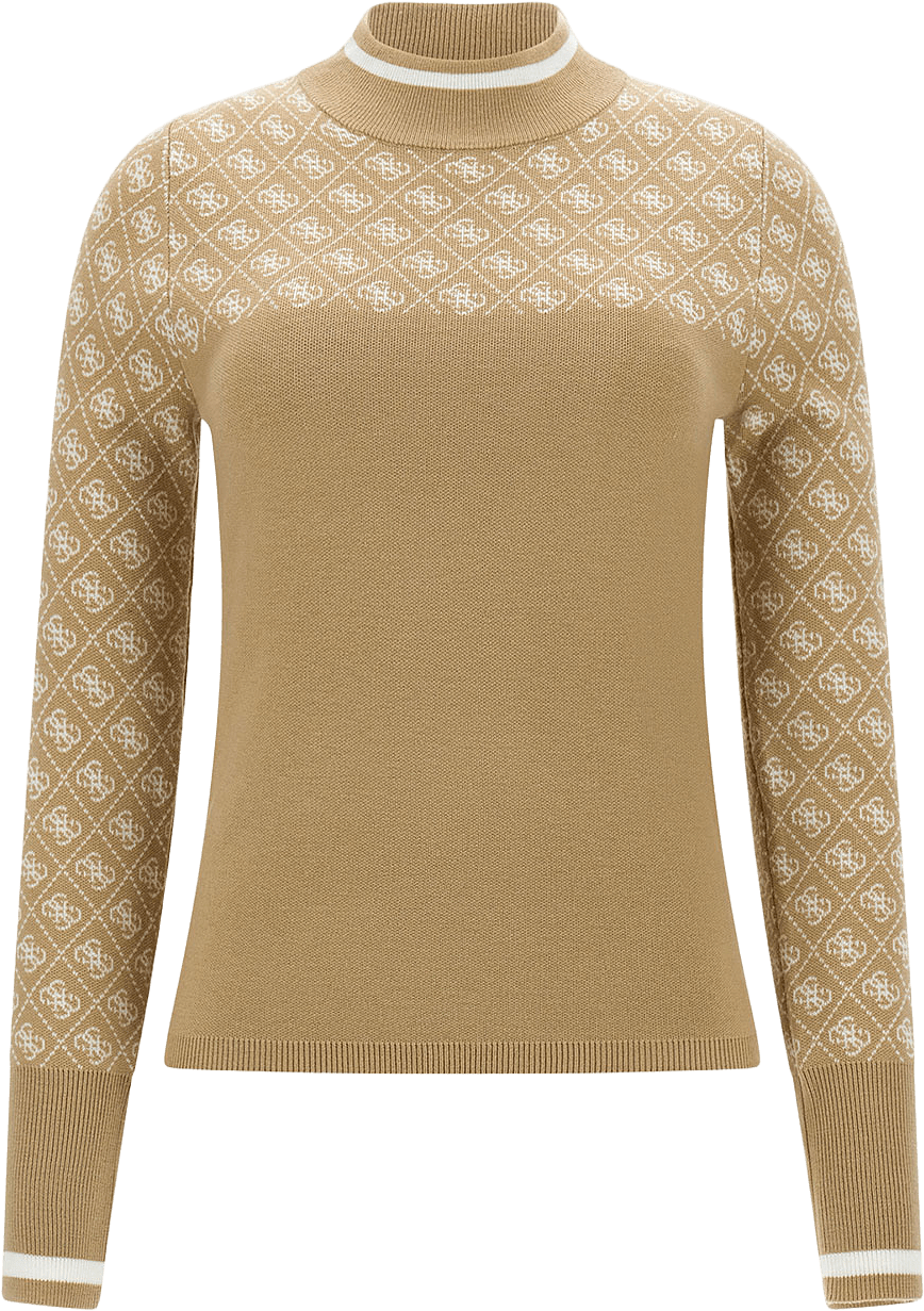 Ls Mock Neck Aubrey 4G Swtr, från Guess, i färgen 4g Foamy Taupe And C.