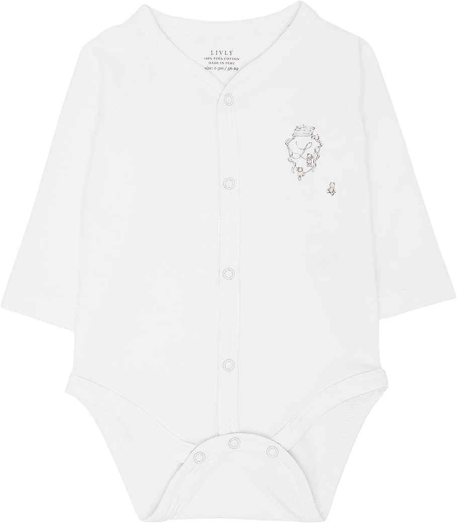 Teddy Tay Full Snap Body, från Livly, i färgen White.