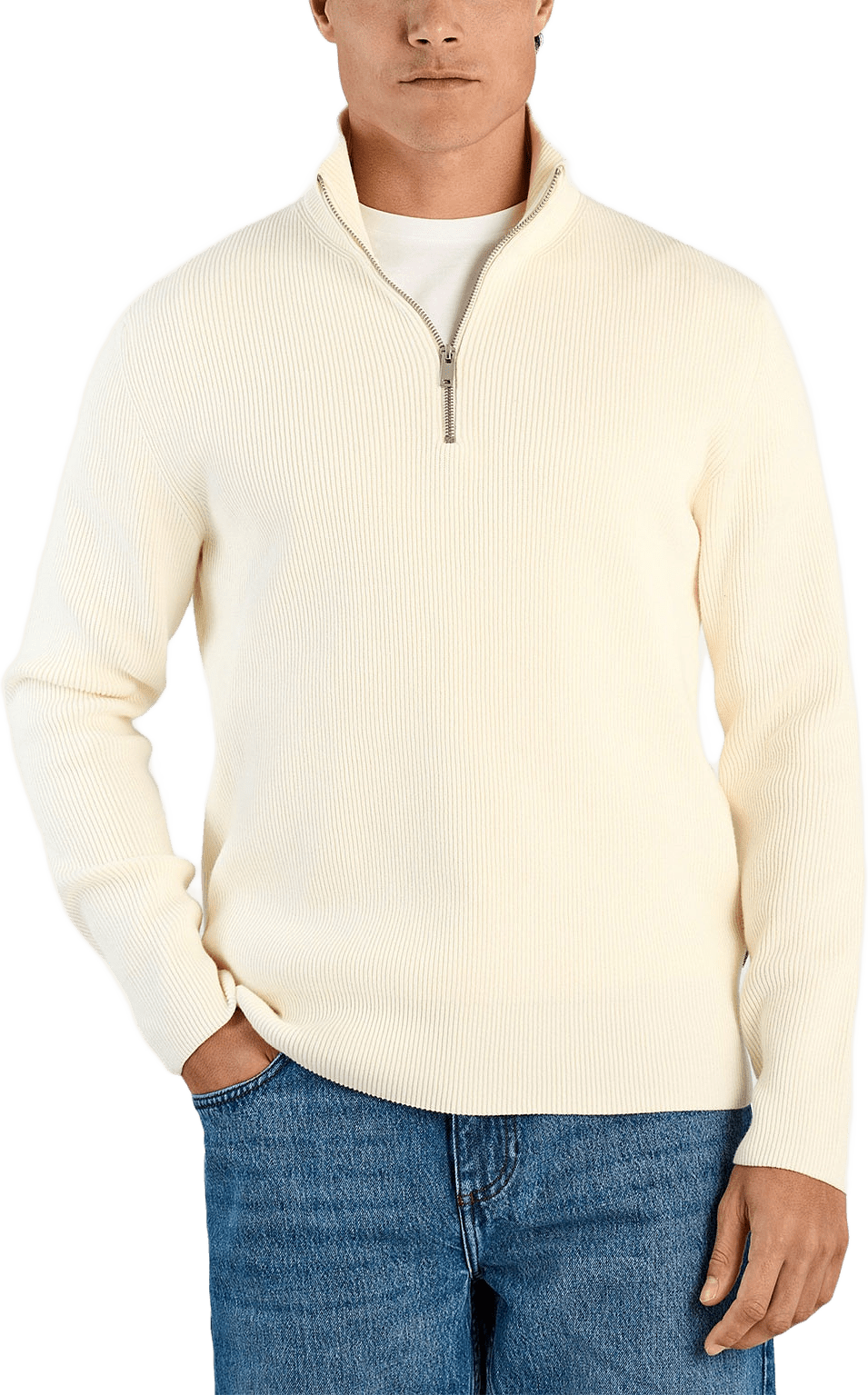 Half Zip Rib Knit, från Lindbergh, i färgen Pearl White.