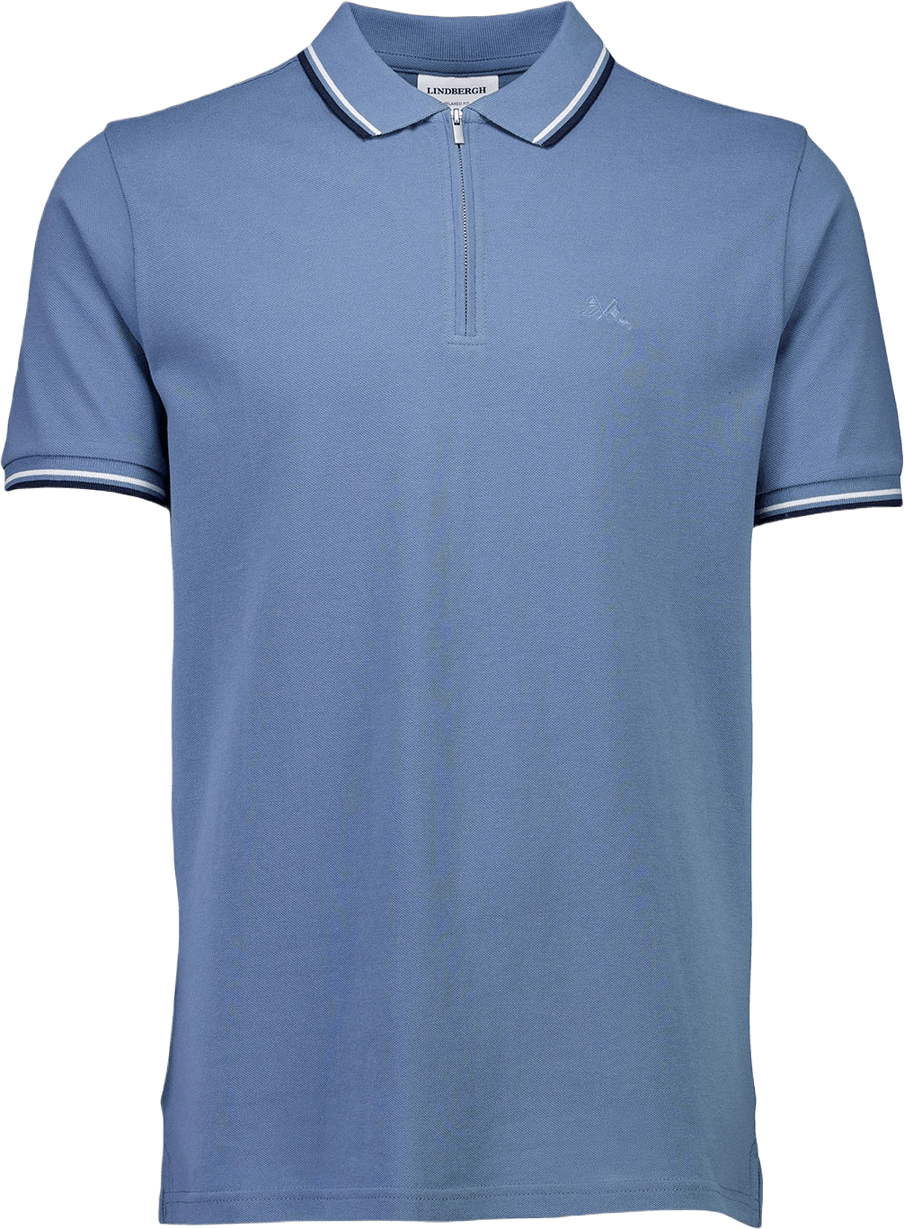 Polo shirt w. zip neck, från Lindbergh, i färgen Iron Blue.