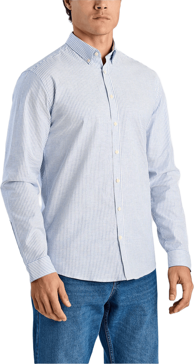 Striped Superflex Oxford L/S, från Lindbergh, i färgen Mid Blue.