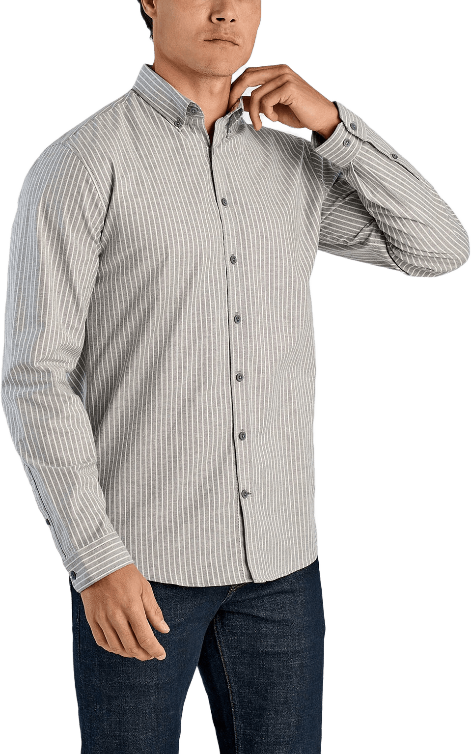 Striped Superflex Oxford L/S, från Lindbergh, i färgen Dusty Grey.