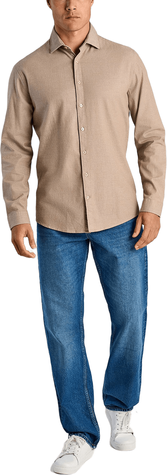 Soft Indigo Stretch Shirt L/S, från Lindbergh, i färgen Dk Sand.